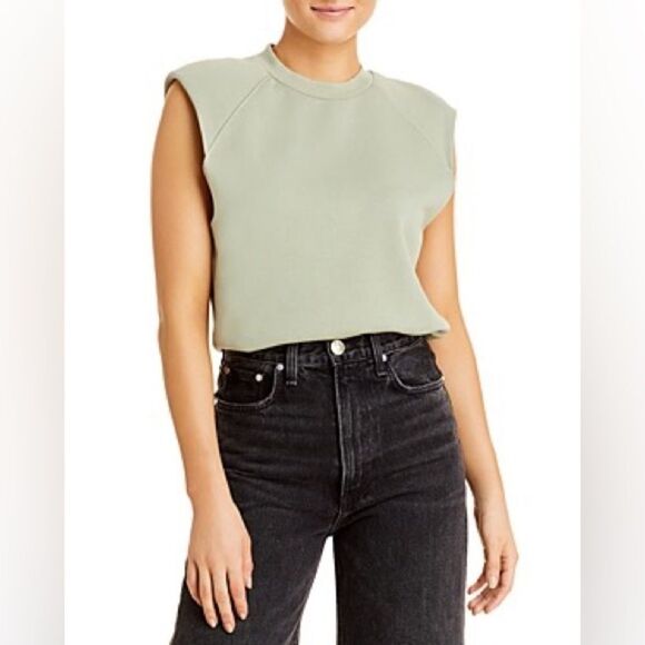 NEW Jonathan Simkhai Channing Terry sweatshirt  sleeveless eucalyptus top - Picture 1 of 13